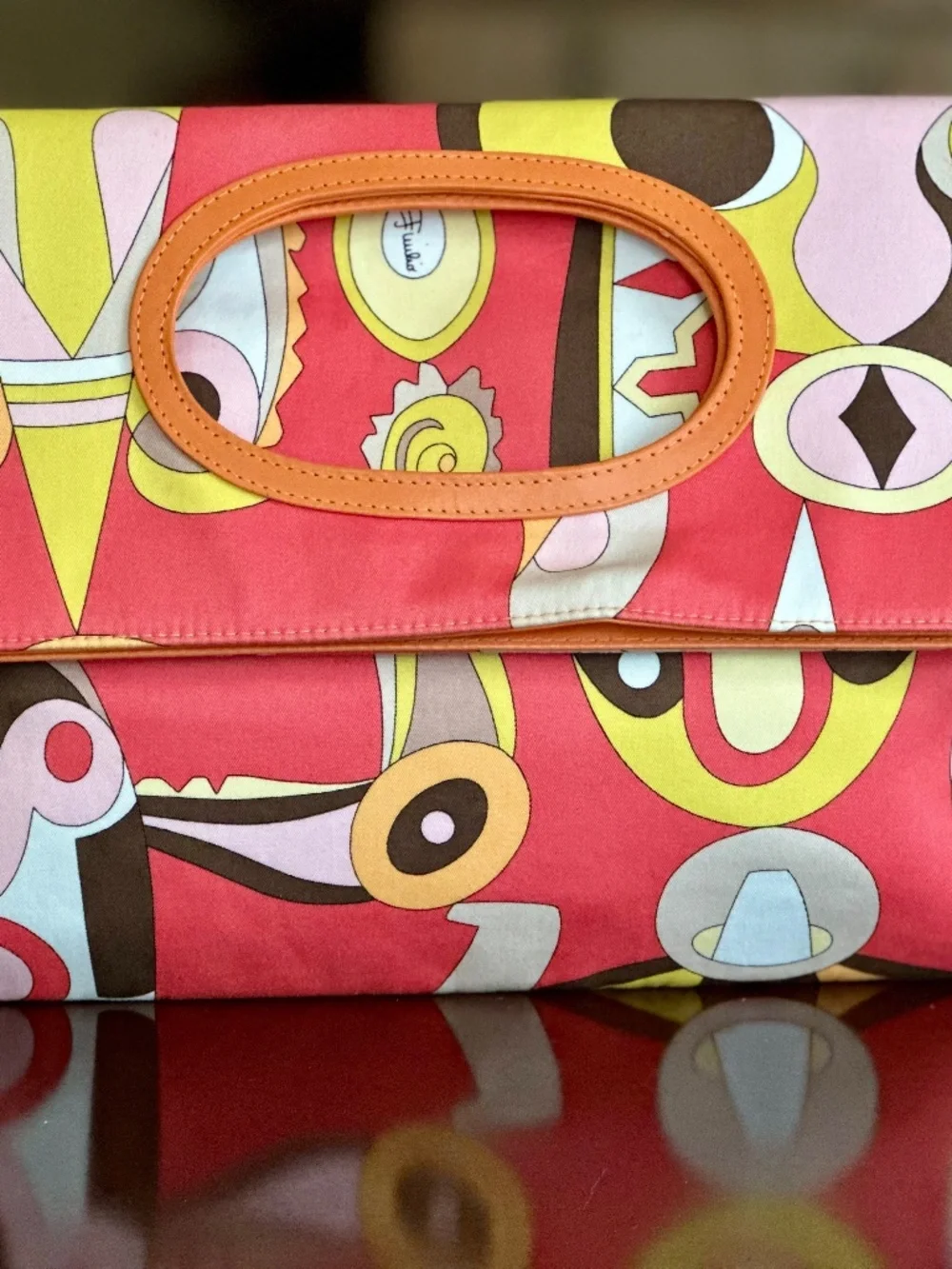 Handbag, Vintage Emilio Pucci Coral Abstract Foldover Bag/Clutch